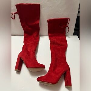 Elegant Red Suede Over the Knee Boots - Size 5.5 Fashion Nova